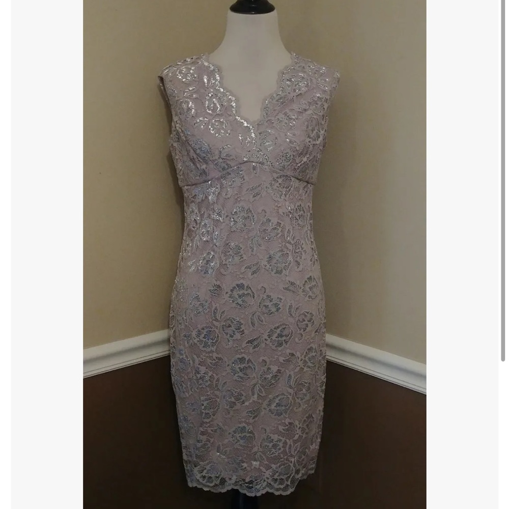 Modcloth Dress 6 Lilac Silver Lace Cocktail Sheath Marina Opulent $179 Wedding